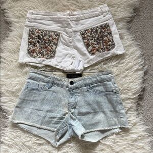 Lot of 2 Jean Shorts - GUESS Bleached Cheetah Animal Print & Lulumari Beaded